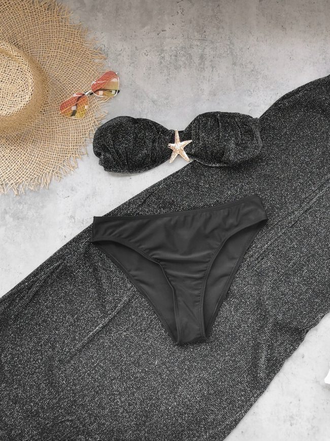 Star Noir Bandeau Bikini & Sheer Skirt Set