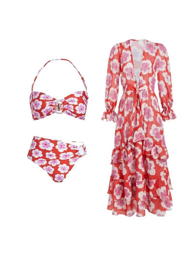 Petal Flame Bikini & Ruffle Dress Set