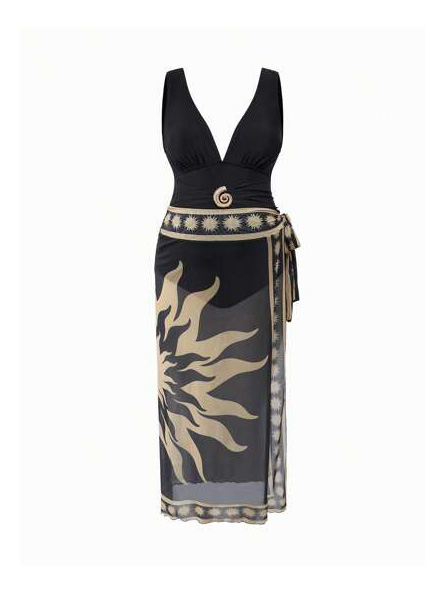 Noir Sun Plunge Swimsuit & Wrap Skirt Set