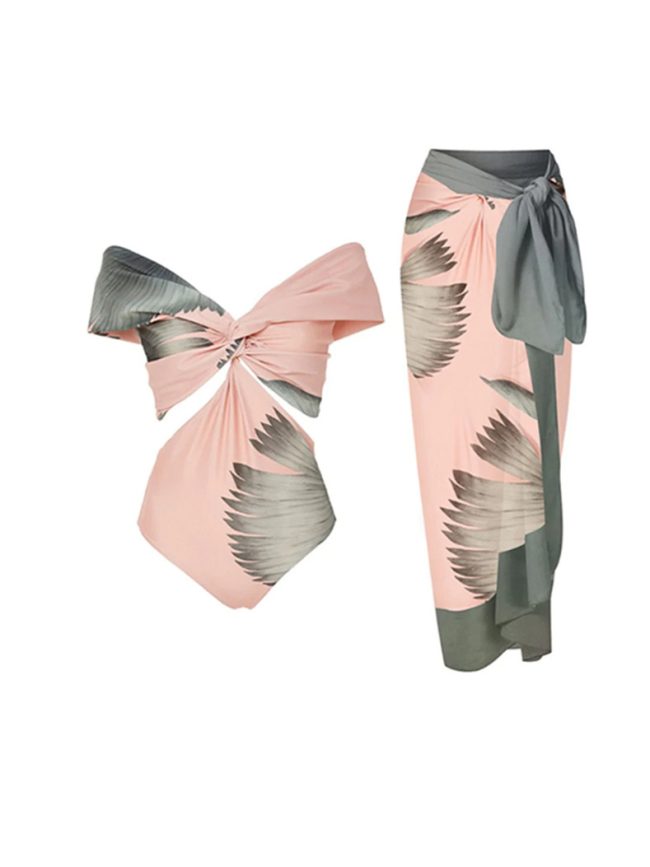 Blush Palms Strapless Swimsuit Set