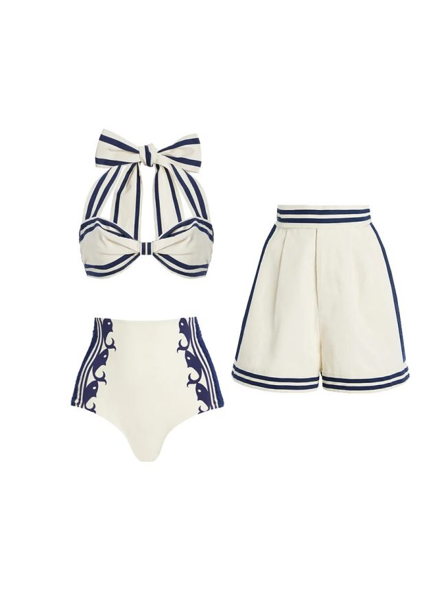 Nautical Bow Bikini Set with Tailored Shorts
