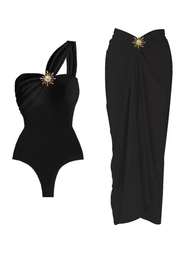 Soleil Noir One-Piece Swimsuit & Wrap Skirt Set