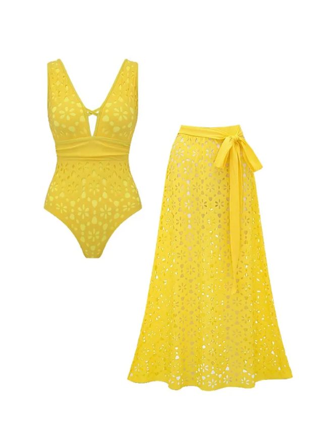 Soleil Lace One-Piece Swimsuit & Embroidered Sarong Set