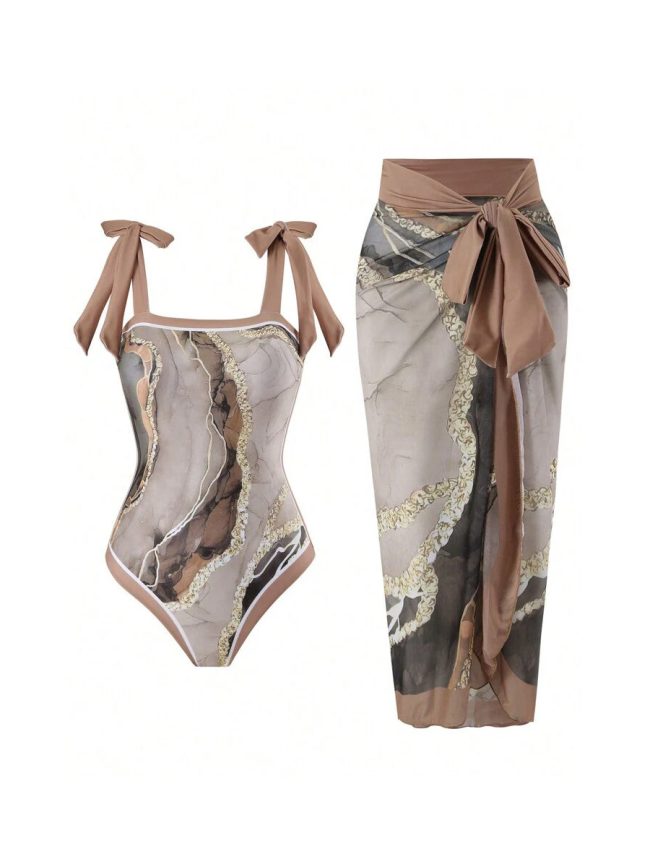 Stone Marble One-Piece & Wrap Skirt Set