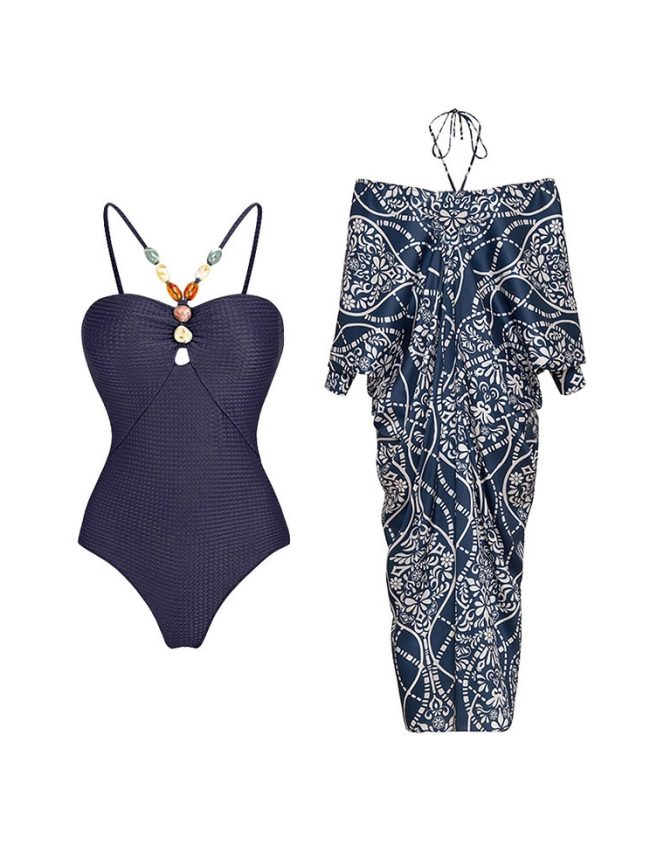 Midnight Jewel One-Piece Swimsuit with Printed Resort Kaftan