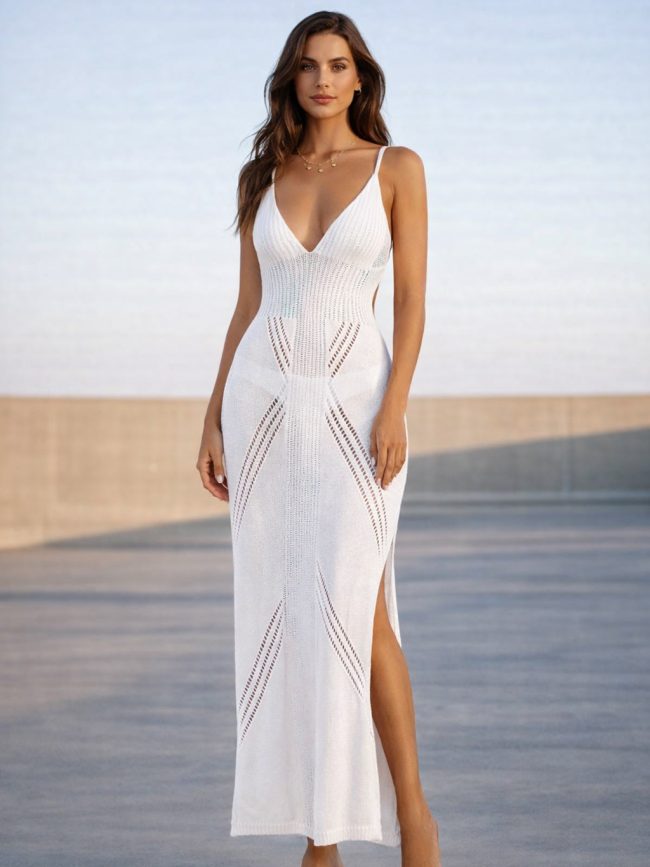 White Knit Maxi Dress