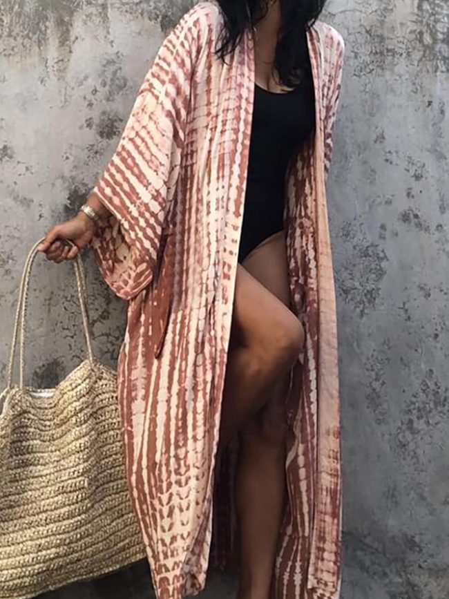 Pink Beige Tie-Dye Kimono
