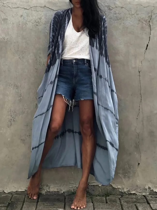 Steel Grey Tie-Dye Kimono