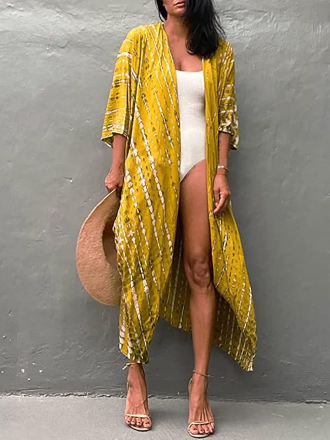 Yellow Tie-Dye Maxi Kimono Cover-Up