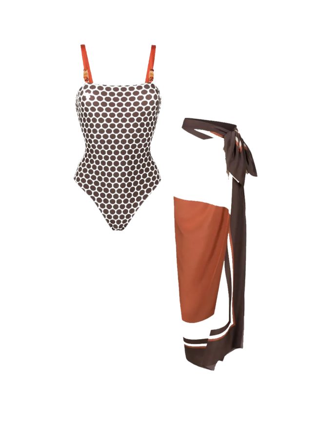 Retro Polka One-Piece in Mocha & Terracotta