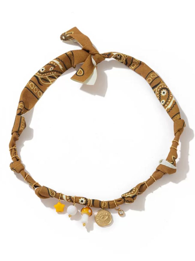 Brown Sun Charm Scarf Necklace