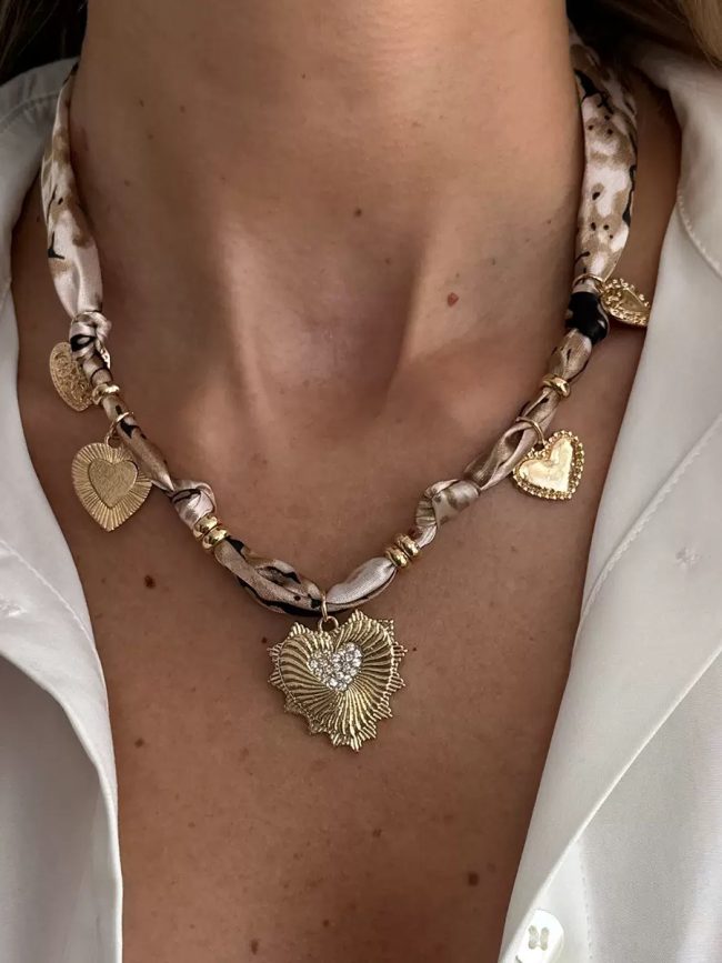 Golden Heart Charm Scarf Necklace