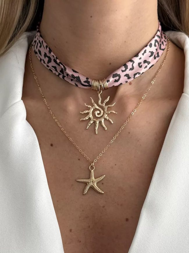 Leopard Chic Layered Necklace Set (2 Pieces)