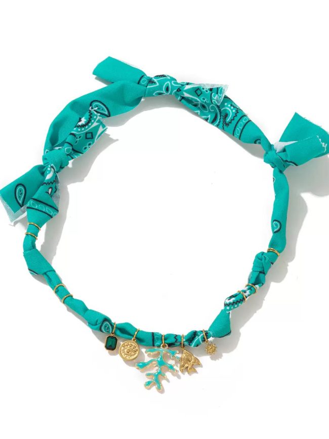 Turquoise Coral Charm Scarf Necklace