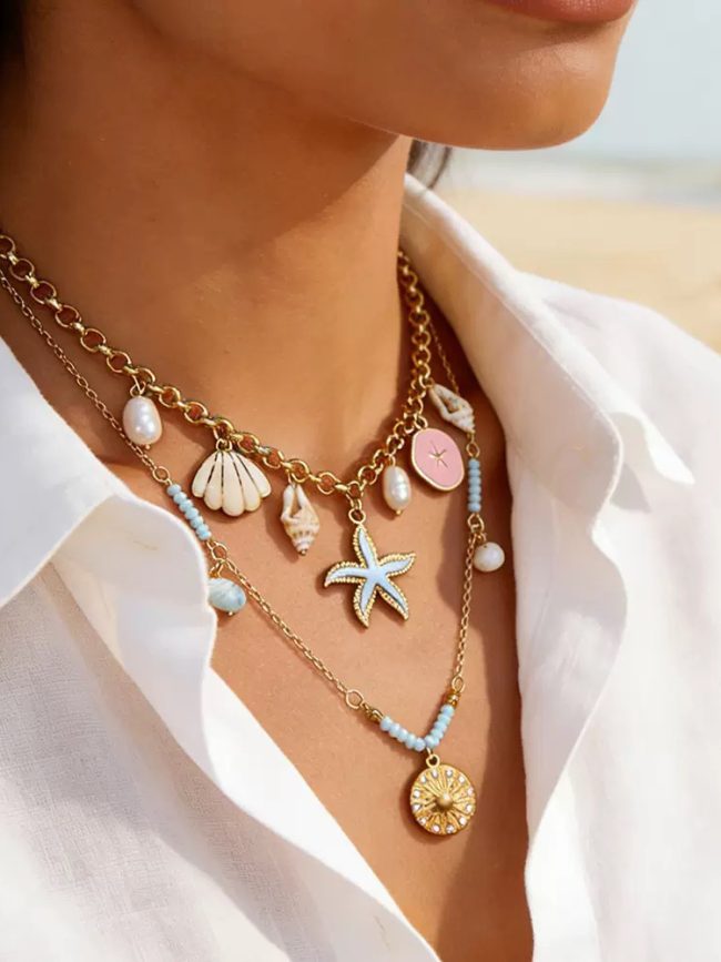 Ocean Charm Chain Necklace – Gold