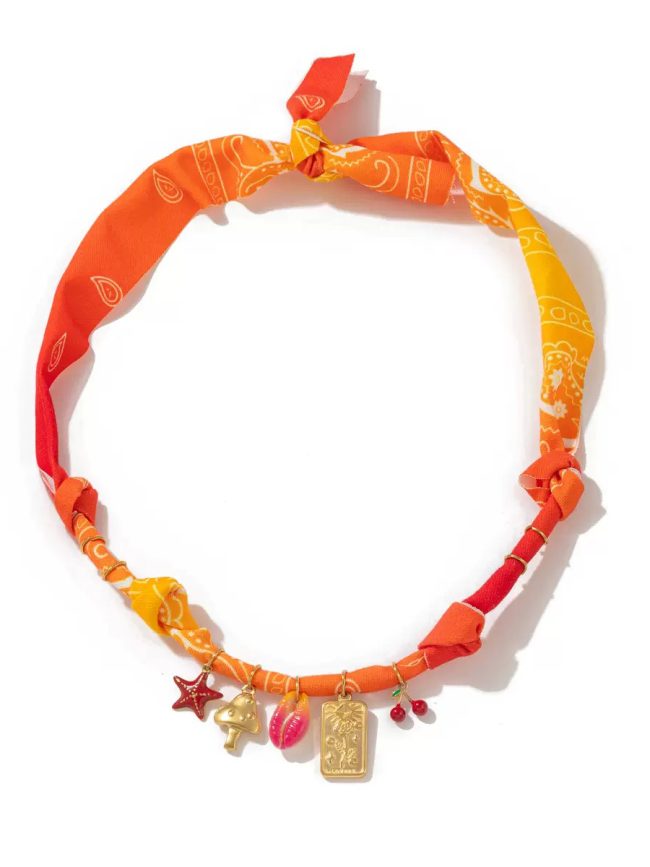 Mixed Charm Scarf Necklace – Sunset Orange