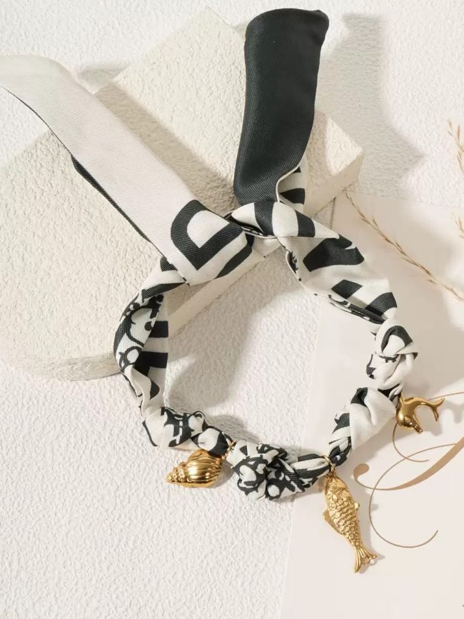 Printed Scarf Charm Necklace – Monochrome Coast