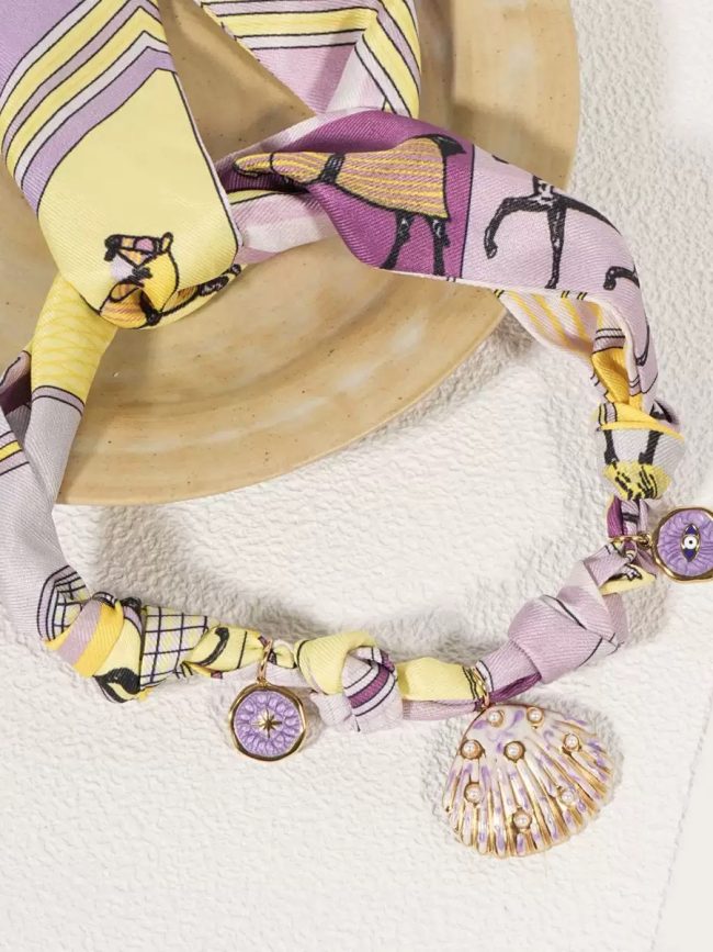Printed Scarf Charm Necklace – Lilac Shell