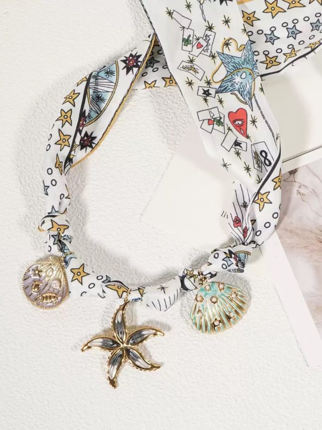 Printed Scarf Charm Necklace – Starfish Dream