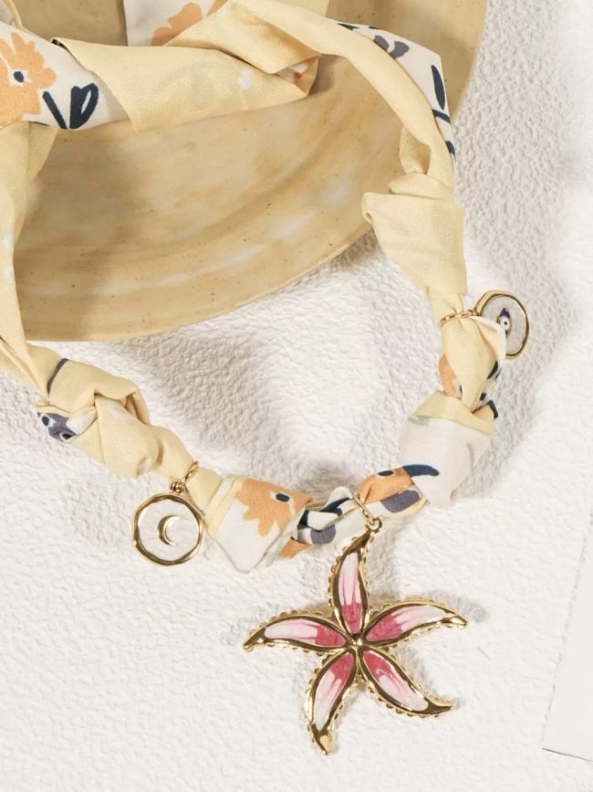 Printed Scarf Charm Necklace – Blush Star