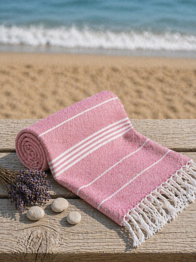 Soft Red  Striped Beach Towel – 100 × 180 cm
