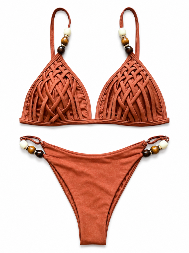 Terracotta Woven Beaded Bikini