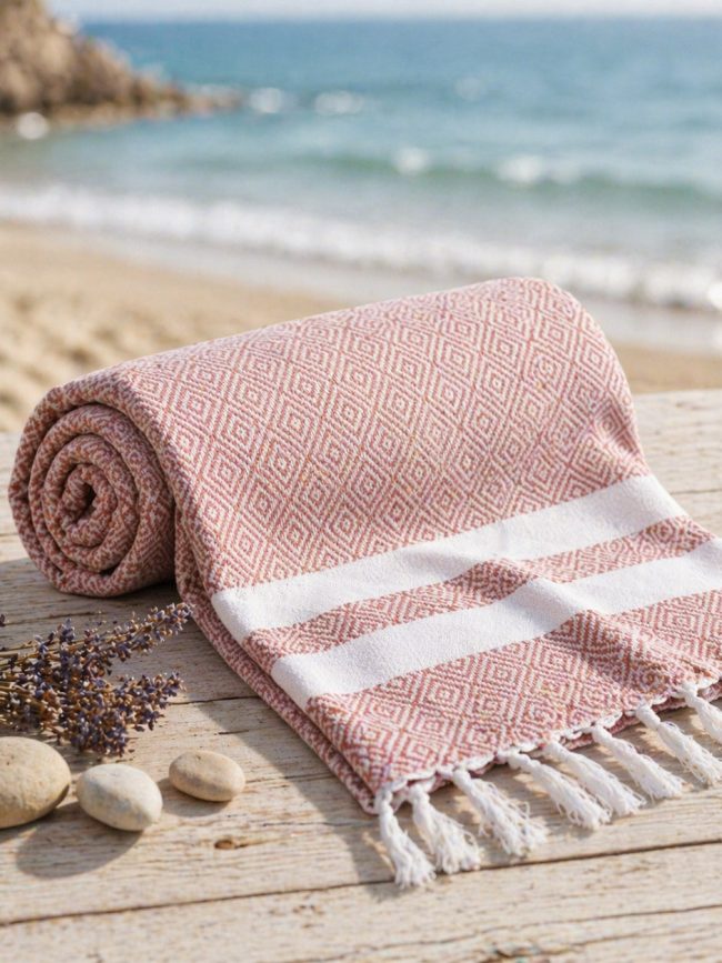 Red Diamond Pattern Beach Towel – 100 × 180 cm