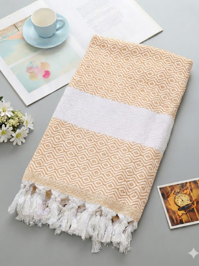 Yellow Diamond Pattern Towel – 100 × 180 cm
