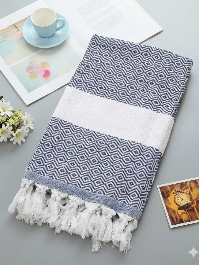 Blue  Diamond Pattern Towel – 100 × 180 cm