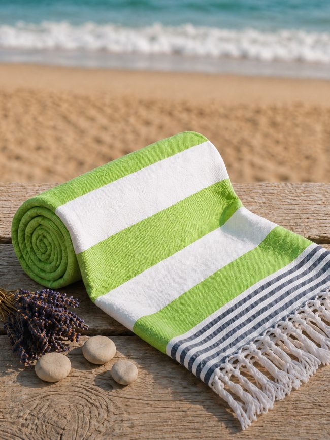 Green Striped Beach Towel – 100 × 180 cm