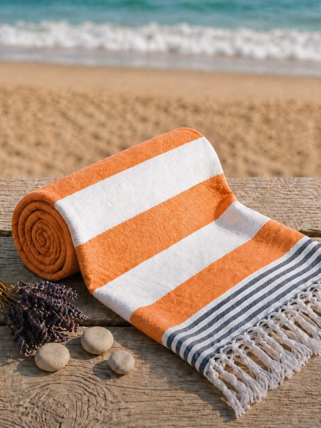 Orange Striped Beach Towel – 100 × 180 cm