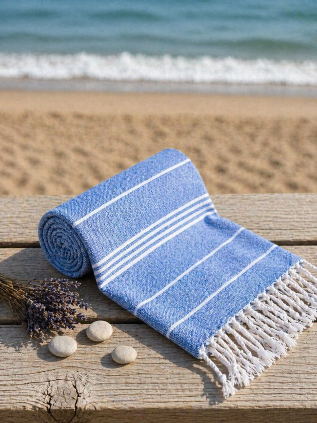 Soft Blue Striped Beach Towel – 100 × 180 cm