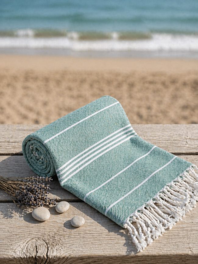 Soft Green Striped Beach Towel – 100 × 180 cm