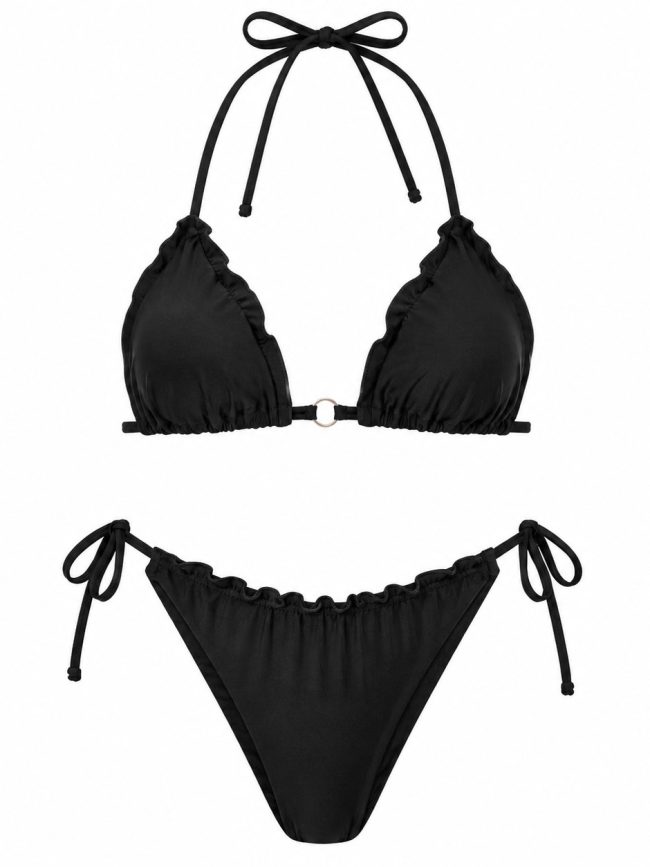 Black Ruffle Triangle Bikini