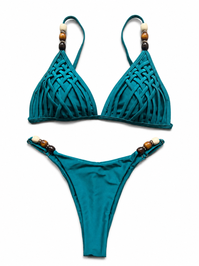 Teal Woven Beaded Bikini