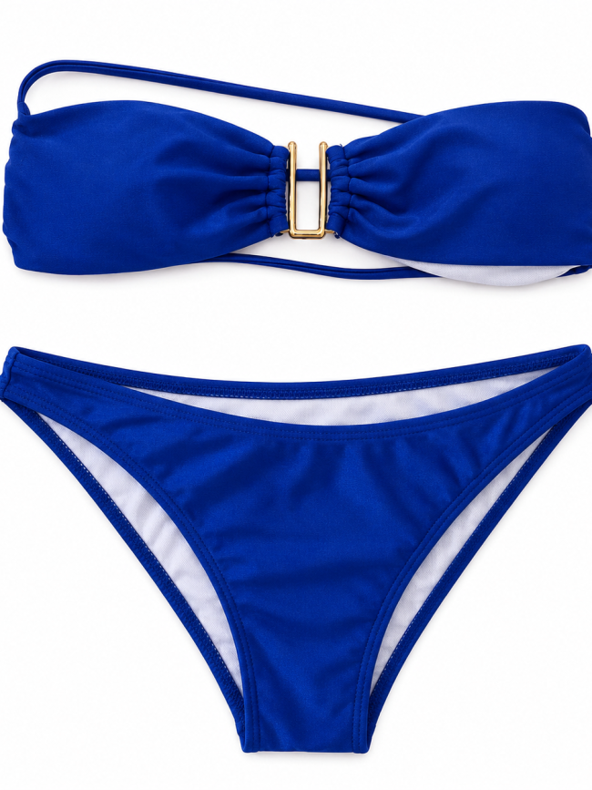 Royal Blue Buckle Bandeau Bikini