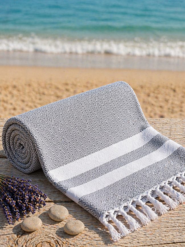 Gray Diamond Pattern Beach Towel – 100 × 180 cm