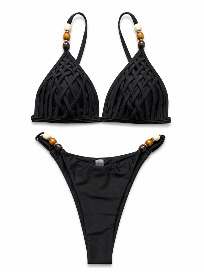 Black Woven Beaded Bikini