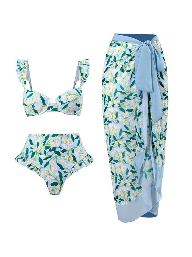 Azure Botanical Bikini & Pareo Set