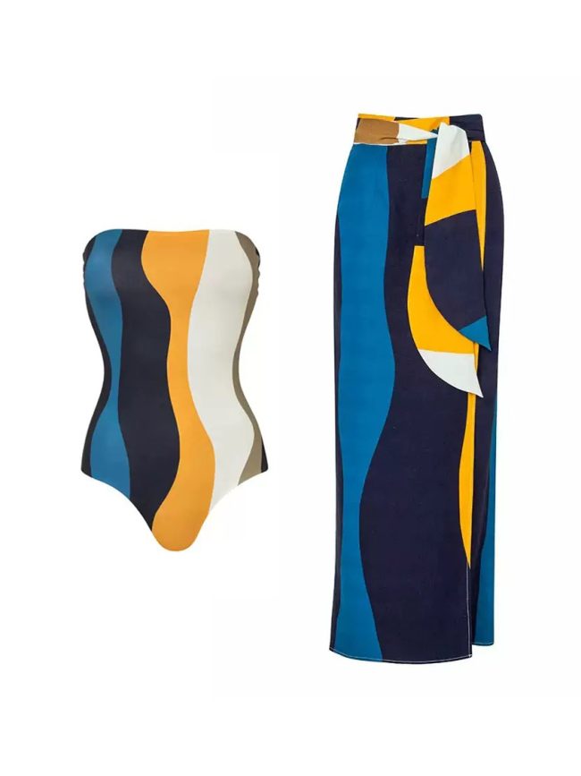 Riviera Wave Bandeau One-Piece & Pareo Set