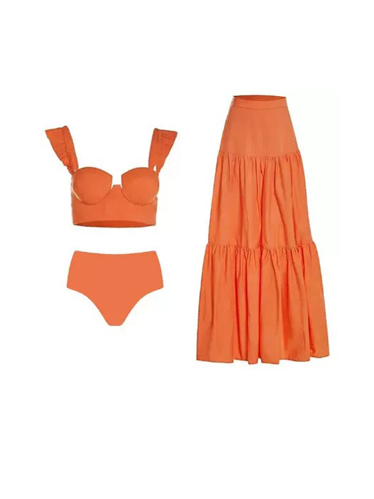 Coral Ruffle Bustier Bikini Set