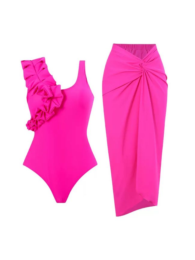 Fuchsia Ruffle One-Piece & Pareo Set