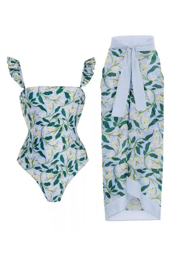 Azure Botanical One-Piece & Pareo Set